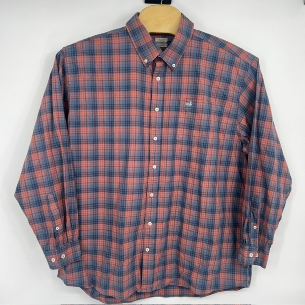 Southern Marsh Men's 2XL Orange Blue & Plaid Button Down Shirt Long Sleeve